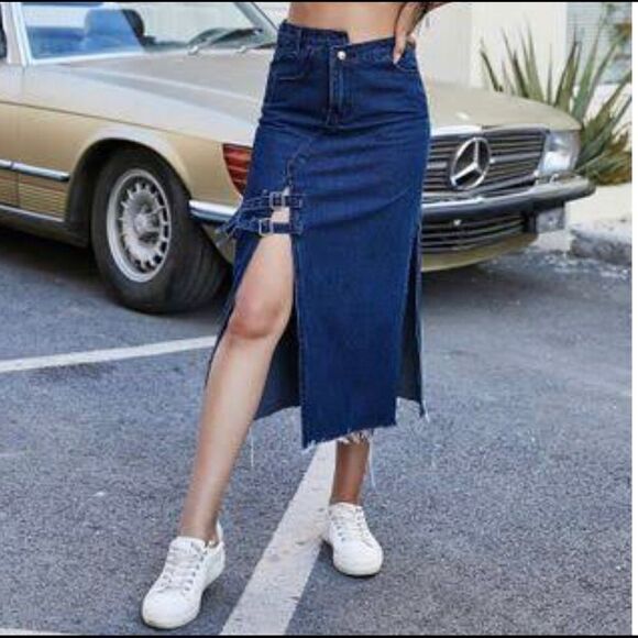 K•Space dark denim asymmetrical skirt sz XS/Small - Picture 4 of 15